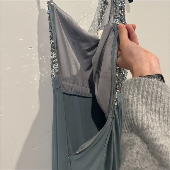 Sachin & Babi Jolie One Shoulder Sequin Gown Steel Blue - Picture 11 of 12